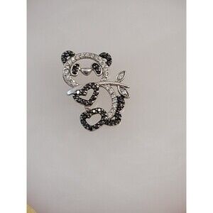 Sterling Silver Panda Pendant 925 Black White Stone Cute Bear Charm